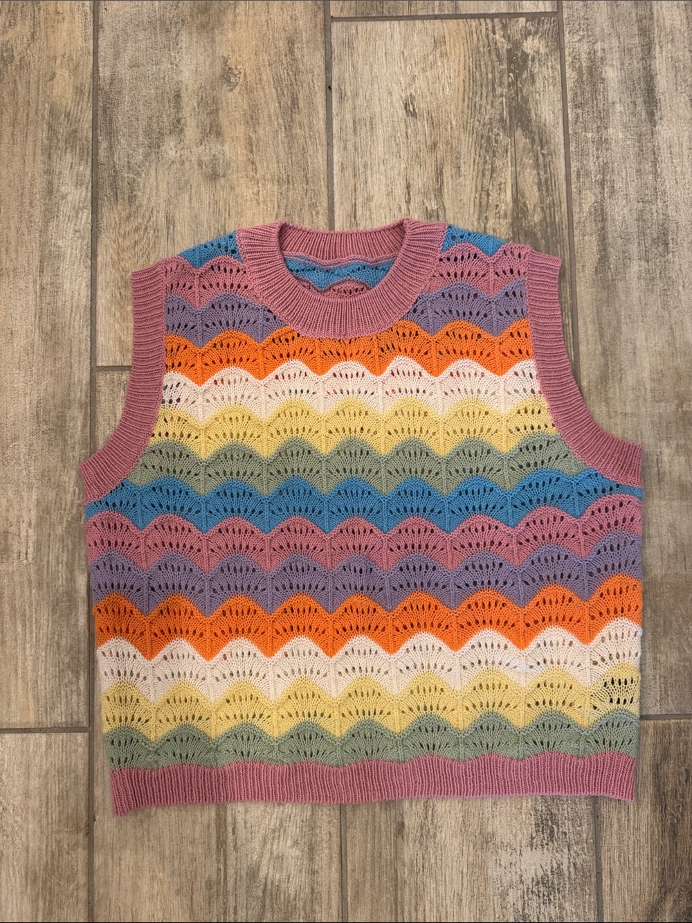Multicolor Knit Sleeveless Sweater Vest Vintage Soft and Light